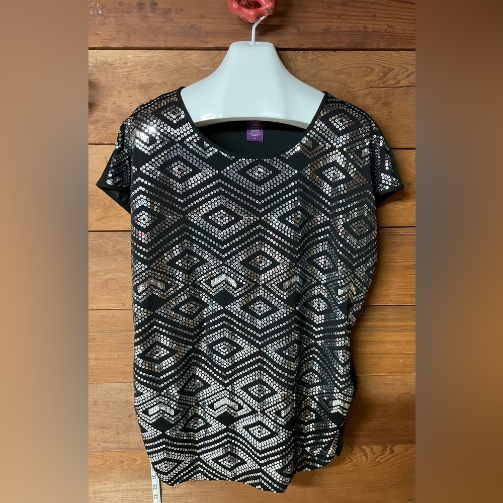 Women’s Top Black Silver Sequins 3X Beverly Drive